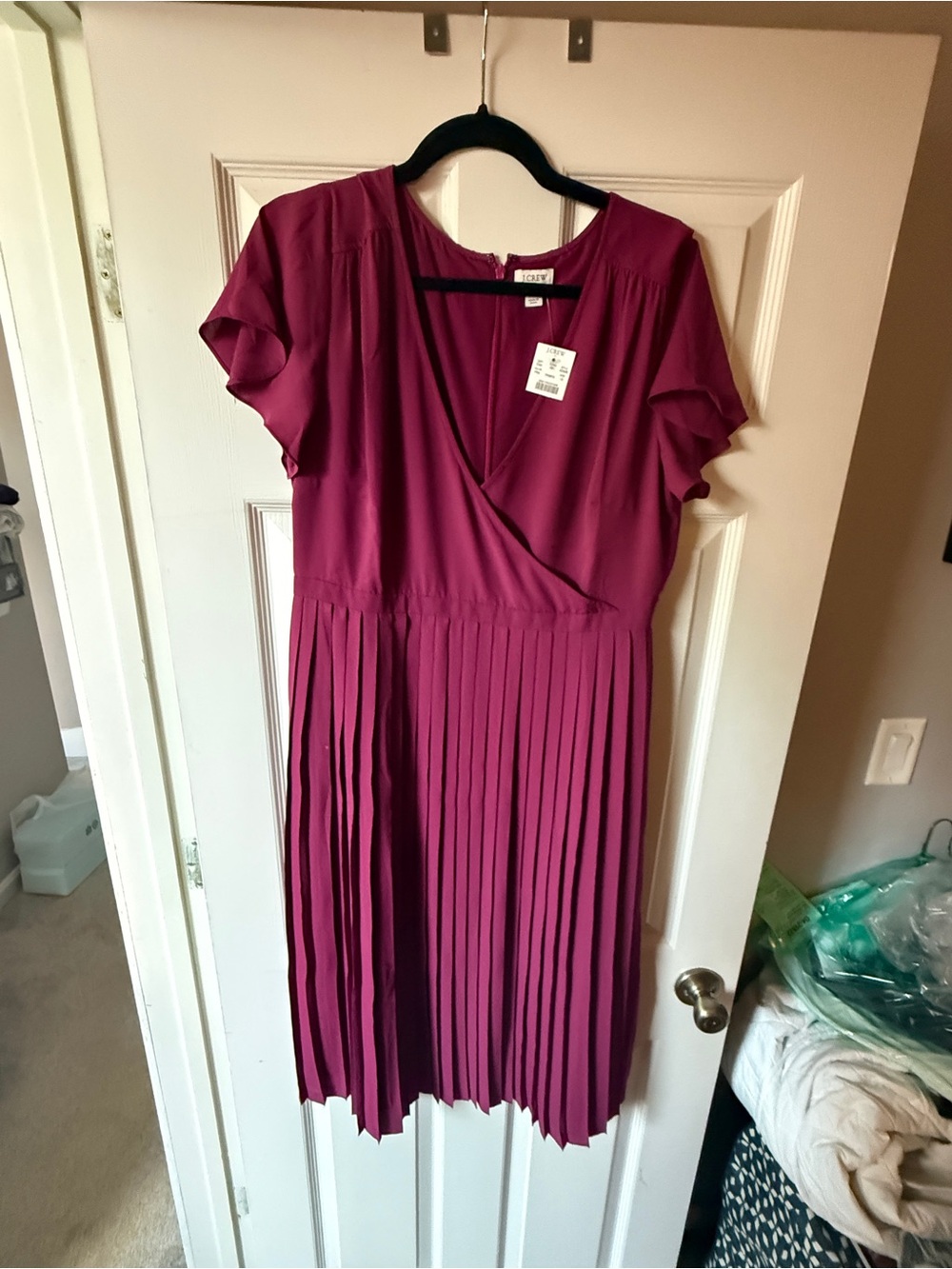 J. Crew Magenta Pleated Midi Dress - Picture 1 of 3